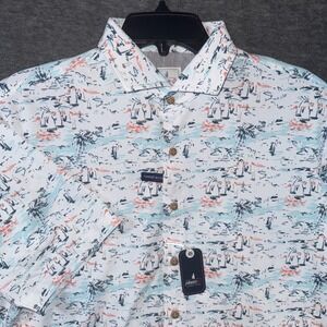 Johnnie-O Making Waves Button Down Shirt Men Medium Tropical Palm Tree Print NEW
